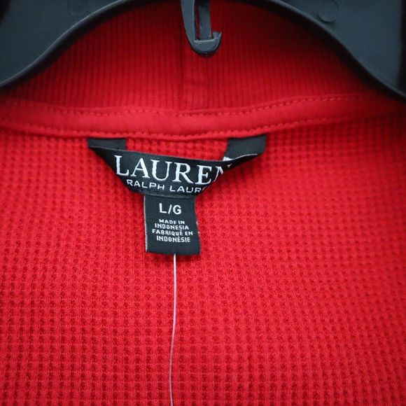 Lauren Ralph Lauren Women Sz L Red Thermal Waffle-Knit Open Front Cardigan $125 - Picture 3 of 10